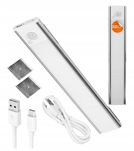 Unterbau-LED-Leuchte mit Dimmfunktion, 22 cm, 3 Lichtfarben – Lichtleiste mit berührungslosem Sensor, ideal als Unterbauleuchte für Küche, Regale, Arbeitsflächen, magnetisch, ultradünn. (22 CM)