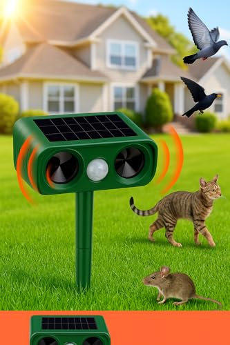 cat scarers for gardens -Cat Repellent for Gardens UK – Solar Cat Repellent Ultrasonic with Motion Detection Waterproof, Suitable for Repelling Cats, Foxes, Squirrels, Pigeons, Rodents