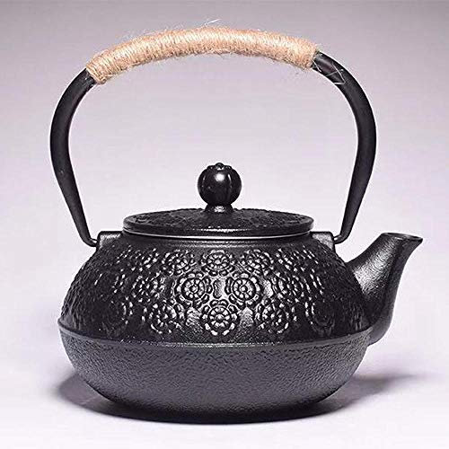Bouilloire à thé en Fonte 900 ML, Accessoires pour Le thé, Grand Service à thé, décoration de Maison pour Les Amis, la Famille, Les Amateurs de thé - Pivoine Noire (Fleurs de Cerisier)