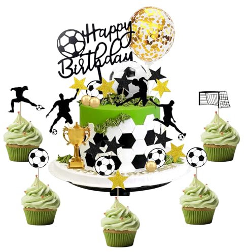 Decoration Gateau Football, Deco Gateau Foot Anniversaire, Football Cake Topper, Joyeux Anniversaire Cake Cupcake Topper Foot, Décoration pour Fête Thème du Football Anniversaire