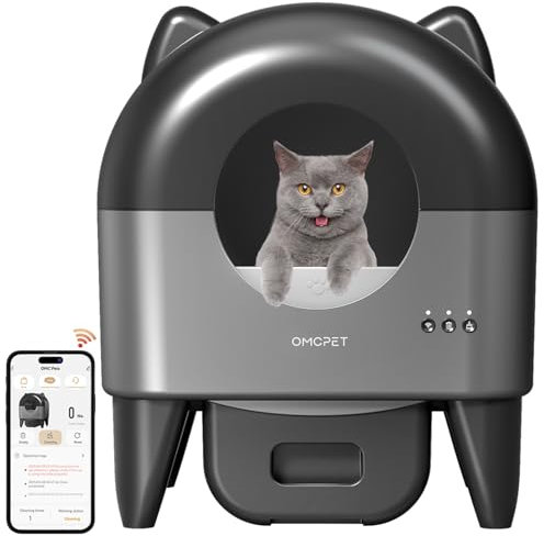 Selbstreinigende Katzentoilette für mehrere Katzen, Automatische Katzentoilette mit APP-Steuerung, Selbstreinigungsroboter mit Multi-Cat-Kompatibilität und Gesundheitsüberwachung (Dunkelgrau)