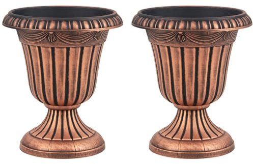 GOPLUS Lot de 2 Pot de Fleur Exterieur Rétro, ⌀41 cm de Diamètre, Cache Pot Plante Interieur en Plastique, 2PCS Jardinières Rondes, Amphore Jardinière, Idéal pour Plantes, Fleurs (Bronzé)