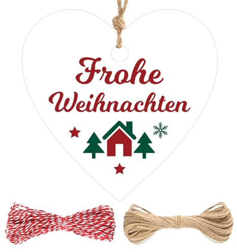jijAcraft Herzen Frohe Weihnachtsanhänger Weiß: 6CM Weihnachten Geschenkanhänger, 100 Stück Frohe Weihnachten Papieretiketten Tags mit Schnur für Weihnachtsbaum Party Dekoration