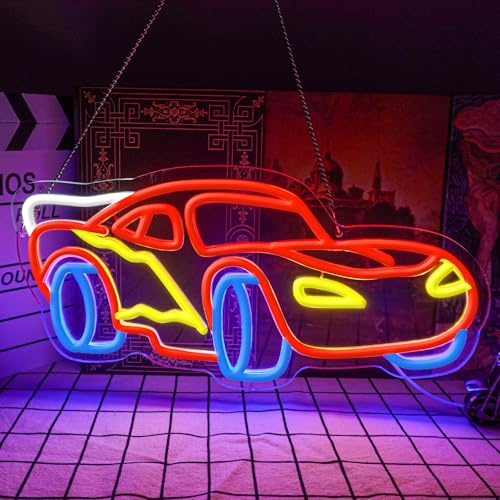 Flixyticy Auto Neon Schild Racing Car LED für Wanddeko | Leuchtschild für Junge Schlafzimmer Spielzimmer Geburtstag Geschenk