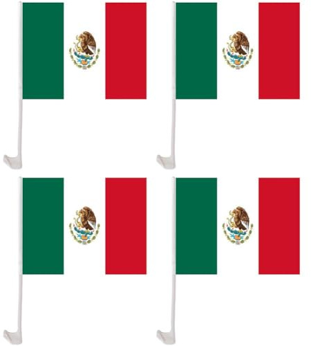 Zghhc Lot De 4 Drapeaux Mexicains pour Voiture, 30 X 45 Cm, Bannière Mexicaine avec Mât pour Événements Sportifs, Fête De L'indépendance du Mexique, Décorations Extérieures