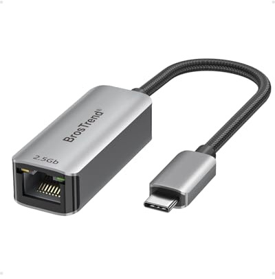 BrosTrend 2.5Gb Adaptateur USB C vers Ethernet, Plug & Play Adaptateur USB 3.2 vers RJ45 Réseau LAN pour PC MacBook Pro/Air, iPad, Compatible avec Windows, MacOS, iOS, Linux, ChromeOS, Garantie à Vie