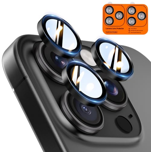 TOCOL Protection Caméra pour iPhone 15 Pro Max, iPhone 15 Pro, Noir | Lot de 2, Résistant aux Rayures, Antichoc, Dureté 9H, Anti-Buée, Anti-Reflet, Installation Facile, HD Protections d'Objectif