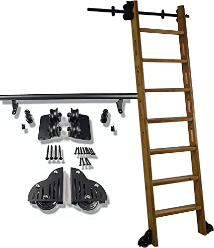 FWPGFVY Set Completo di Scale scorrevoli per Biblioteca | Binario per Scale mobili in Tubo Tondo d'Acciaio da 3,3-20 Piedi (Senza Scala) | con Ruote a rulli per Pavimento (Dimensioni: Kit