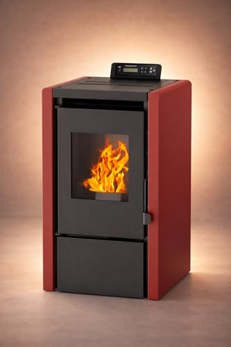 NEMAXX® PC5 Pelletofen 5,3 kW A+ bis 120 m³ – Chrono & ECO-Modus, WiFi Ready (App optional), Display & Fernbedienung, Unterdruck-Verbrennung, Überhitzungsschutz & Autoabschaltung – Rot