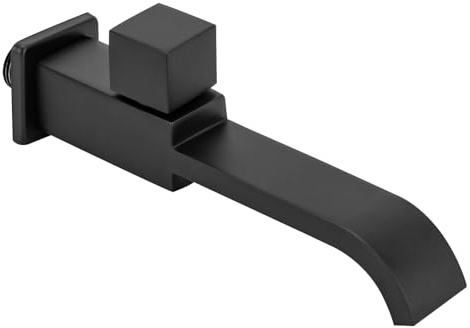 Väggarmatur kök svart, kallvattenkran väggmontering med keramisk patron, vattenkran i rostfritt stål för tvättstuga och husbilar, kompakt diskbänkskran 18 cm med G1/2-anslutning