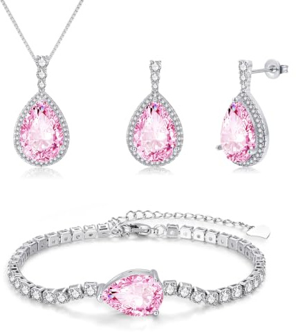 Lynizo Schmuck Set Damen, 925 Sterling Silber Ohrhänger Halskette Armband | Hochzeit Schmuckset für Damen mit AAAAA Zirkonia, Tropfen Hypoallergen Brautschmuck für Mädchen Frauen, Klassisch Modeschmuck