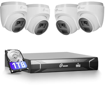 Loocam Kit Camaras de Vigilancia PoE, Sistema de Vigilancia NVR 8 Canales con 4 Cámaras IP PoE Exterior 4MP, Disco Duro 1TB para Grabación 24/7, Visión Nocturna IR 30m, Detección de Personas/Vehículos