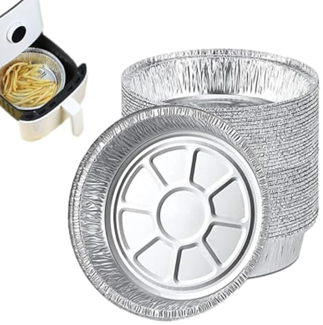 Insertos Para Freidora De Aire,50 Piezas de Bandejas de Papel de Aluminio,Láminas Redondas Impermeables Al Para Freidoras De Aire - Para Vaporera Microondas Tostadora Horno Cocina Carne