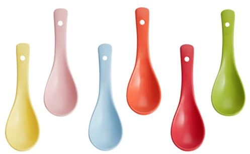 TOYANDONA Lot de 6 Cuillères à Soupe en Céramique Colorée Cuillères à Riz et Porridge Ustensiles Cuisine Polyvalents pour Repas Quotidiens et Service Finition Lisse et Design