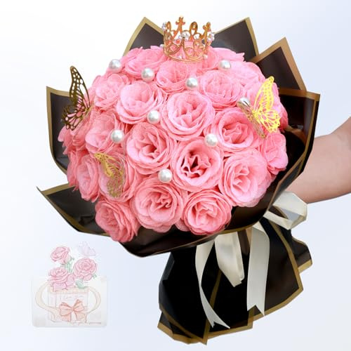 jabeick 24 Stück Glitzer Rosenstrauß, DIY Glitzer Rosen Blumenstrauß, Ewige Rose Künstliche Blumen für Valentinstag, Muttertag, Hochzeit, Geburtstag, Abschlussfeier, Jahrestag (Rosa)