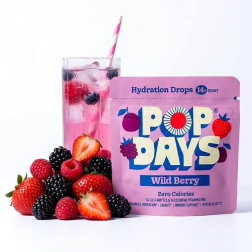 POPDAYS hydration tablets Wild Berry – 14 Effervescent Electrolyte Tablets with Vitamins B, C & D – Zero Sugar & Zero Calories – With Magnesium, Calcium & Zinc (Wild Berry)