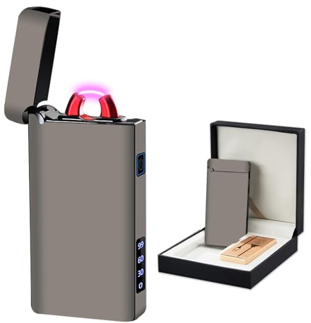 RSBYE Stabfeuerzeug Elektrisch Feuerzeug Elektronisches Personalisiertes Feuerzeuge mit Metallgehäuse LED Lampe Ladestandsanzeige und USB-C Aufladung für Kerzen Outdoor Geschenk (Spezial Schwarz)