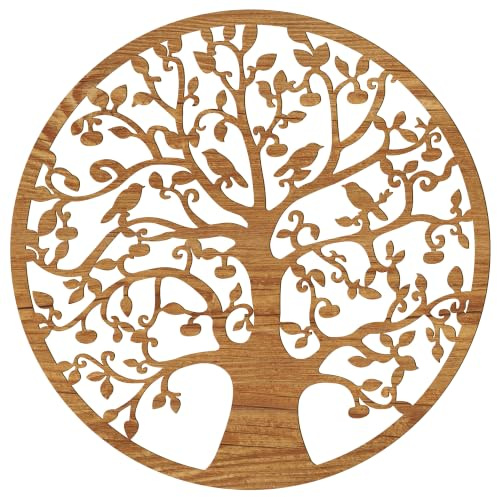 Lebensbaum aus Holz – Handgefertigtes Wandbild Ø 49 cm in Rustikal-Optik – 4 mm Pappelholz – Wanddeko für Wohnzimmer und Schlafzimmer – Hergestellt in Österreich