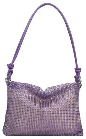 Generisch Borsa da donna con brillantini, tracolla regolabile, elegante borsa da sera ad alta capacità con chiusura lampo, borsa a tracolla per ballo, matrimonio, feste, banchetti, Lilla