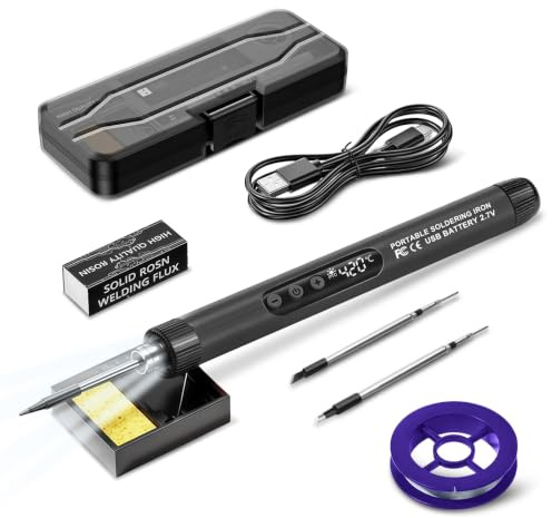 Flintronic Akku Lötkolben Set, USB Kabelloses Lötkolben Set mit LCD und LED, Einstellbare Temperaturen 260 ℃-420 ℃, Wiederaufladbar mit 3 Lötspitzen/Lötdraht/Lötpaste für Reparatur des Schweißens