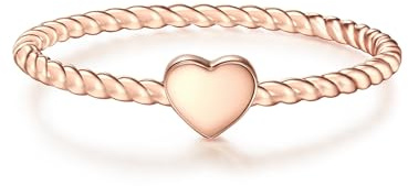 GLANZSTÜCKE MÜNCHEN Damen Ring Herz aus 925/- Sterling Silber Roségold | Freundschaftsring,dünn,Ringbreite 1,4mm,Stapelring,Herzring,Silberring,Motivring,rosévergoldet,14 Karat