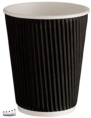 BAMI Kaffeebecher | Riffelbecher | Einwegbecher | Heiße Getränke Becher | Schwarz, geriffelt, doppelwandig 0,2l / 8oz. | 200 Stück