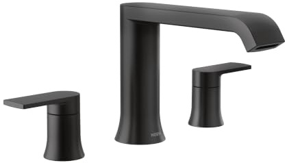 Moen Genta LX Two-Handle Deck Mounted Roman Tub Faucet, Widespread Modern Bathtub Set for Soaking Tub, Valve Required, Matte Black, T908BL