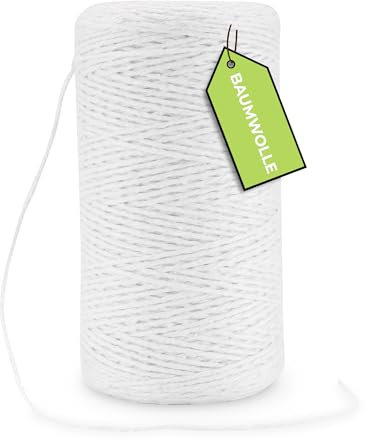 Rietlow® Ficelle de Cuisine 200m - Cordon Coton - Ficelle pour ficeler, Cuisiner ou même Griller - Ficelle à rôtir - Ficelle de Boucher - Ficelle à Saucisse - Liant à Roulade - Fil de Coton (Blanc)