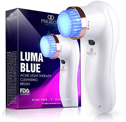 Luma Blue Acne Light Therapy Cleansing Brush by Project E Beauty | Acne Skincare Routine | Exfoliating Brush | Pore Cleansing | Reduces Inflammation | Calms Sensitive Skin | 3-Minute Treatment