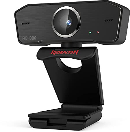 Webcam Redragon GW800 1080P con micrófono Dual Incorporado, rotación de 360 Grados - Cámara Web USB 2.0 con computadora Skype - 30 FPS para cursos en línea, videoconferencia y transmisión