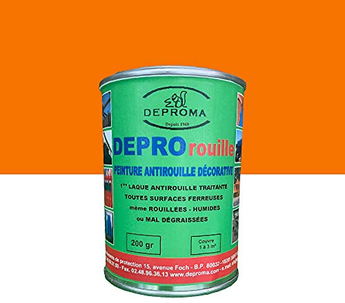 DEPROMA | Peintures glycéro | fer antirouille métaux | 200gr | Protection contre la rouille | peinture ferronerie - Orange T.P - RAL 2008