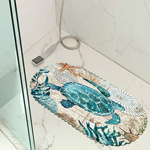 Sticker Superb Karikatur Schildkröte Delfin Löwe Blume Liebe Wanneneinlage Anti-Rutsch Badematte PVC, Badewanne Duschmatte für Kinder Baby, Badewannenmatte mit Saugnäpfen (Mehrfarbig 1)