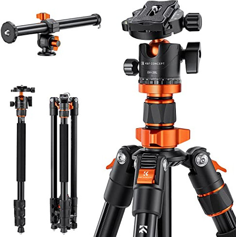 K&F Concept 200CM/78inch Stativ, Kamera Stativ,Tripod mit 90° Mittelsäulen Einbeinstativ-Funktion, 360° Kugelkopf und 1/4'' Gewinde Tripod für DSLR-Kamera