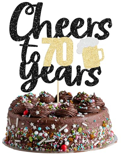 Gyufise 1Pc Cheers to 70 Years Cake Topper 70 Birthday Cake Pick Wedding Anniversary Party Supplies Beer Party Decorations
