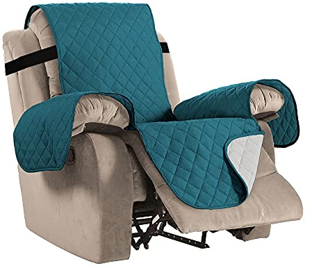 Bestenrose Sesselschoner Sesselauflage Relax mit Armlehnen Sofabezüge wasserdichte Sessel Überwurf Sofa Protector mit Riemen für Wohnzimmer Schutz Haustier Abdeckung (Recliner, Türkis)