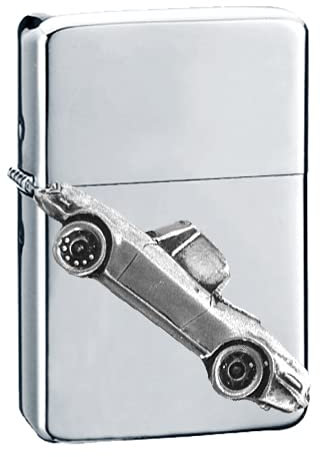 Britisches Oldtimer Hirsch Cabrio ref318 Zinn-Effekt Design auf einem Flip-Top-Benzinfeuerzeug, winddicht, Silber nachfüllbar