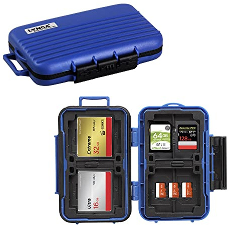 Estuche para tarjetas de memoria LYNCA, resistente a los golpes y al agua, soporte para caja de transporte para 8 tarjetas SD, 4 tarjetas CF, 12 tarjetas Micro SD/TF (azul)
