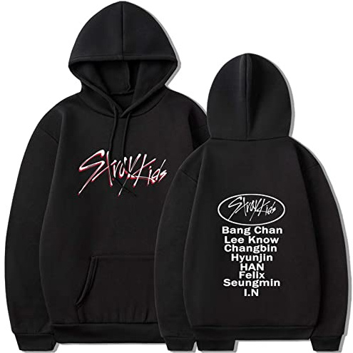 Flyself Unisex Kpop Stray Kids huvtröja långärmad huvtröjor tröjor jumper hip hop toppar Bang Chan Changbin Hyunjin Felix Seungmin Jeongin Jisung Minho Woojin, Svart B, L