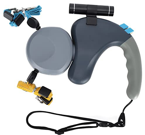 Doppelte Hundeleine, einziehbare Hundeleine mit LED-Licht für zwei Hunde, abschließbare, ausziehbare Haustierleine mit doppeltem Kopf und 9,8 Fuß verstellbarem Seil, 360 ° verhedderungsfrei(grau)