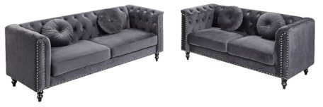 Vente-unique Couchgarnitur 3+2 - Samt - Anthrazit - Turner