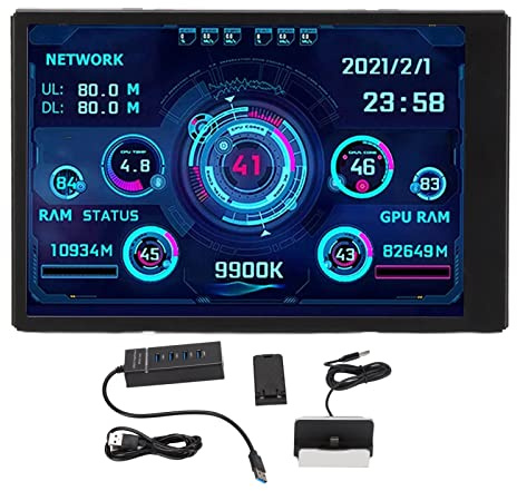Goshyda Monitor della Temperatura Hardware della CPU, Mini Schermo USB IPS da 3,5 Pollici CPU GPU HDD Display Dati, Schermo Secondario di Tipo C con Rotazione a 360°, per Case