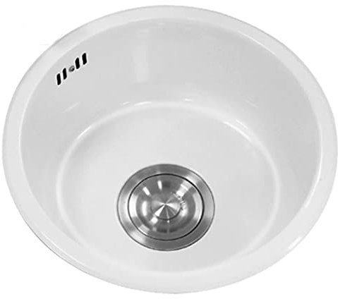 Küchenvorbereitungsspüle Einzelspüle Aus Edelstahl Weiße Runde Spüle Balkon-Barspüle Kleine Mini-Küchenspüle (Color : Weiß, S : 30 * 14cm)