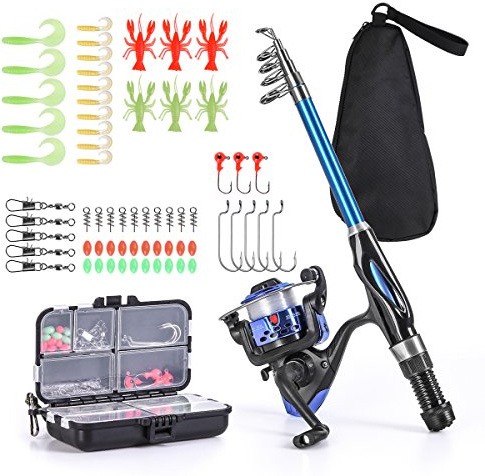LEOFISHING Light Weight Kids Fishing Pole Telescopic Fishing Rod and Reel Combos with Full Kits Lure Case and Carry Bag for Youth Fishing and Beginner 130CM Blue (Blue, 150cm)