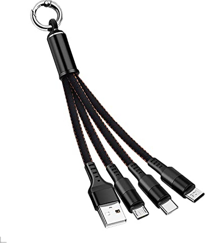 Zigmoon hair AOYIY Multi USB Charger Cable 15CM, 3-in-1 Short Fast Charging Cable Keychain with iP/Micro/USB Type C Connector for Cell Phones, Tablets and More (Black)