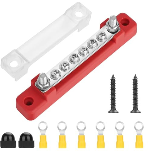 Linkstyle 12V-48V DC 150A Sammelschienen Verteilerblock mit 2 M6-Bolzen 6 M4-Schraubenklemmen, 12v Verteilerblock mit Metallklemmen Erdungsstreifen, Sammelschienenblock, für Auto Wohnmobil LKW Boat