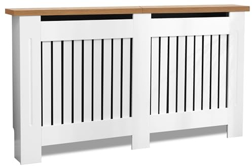 Blisswood Radiator Cover Traditional MDF Wood Grill Cabinet Shelf, Vertical Slat Modern Radiator Covers Crafted For Living Room Furniture (Large, White)