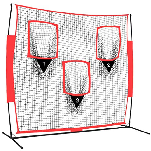 vidaXL Baseball Netz, Tragbares Übungsnetz mit Tragetasche, Baseball Rebounder Netz für Hof Park, Baseball Trainingsnetz für Spieler Anfänger, Schwarz Rot Polyester