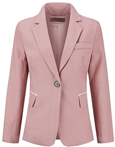 YYNUDA Blazer dam elegant sportig lång blazer rutig casual kavaj rutmönster affärsjacka, ROSA, XS