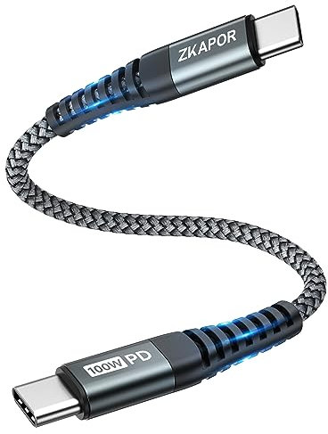 ZKAPOR Cavo USB C USB C Corto 30CM, 100W Cavo USB Type-C Ricarica Rapida PD Cavo Type C to Type C per iPhone 15/15 Pro Max, Samsung Galaxy S23 /S22, Pad Pro, Air, P40 /Mate 60, Pixel -Grigio