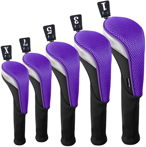 Andux 5 st/set golf 460 cc förare Fairway trä klubb huvudskydd lång hals lila